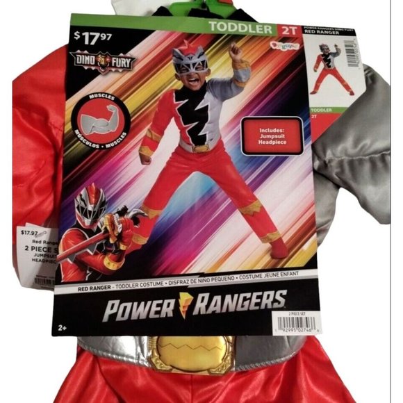 Dino Fury Red Power Rangers 2 Piece Toddler Costume 2T Disguise Cosplay - Picture 1 of 5